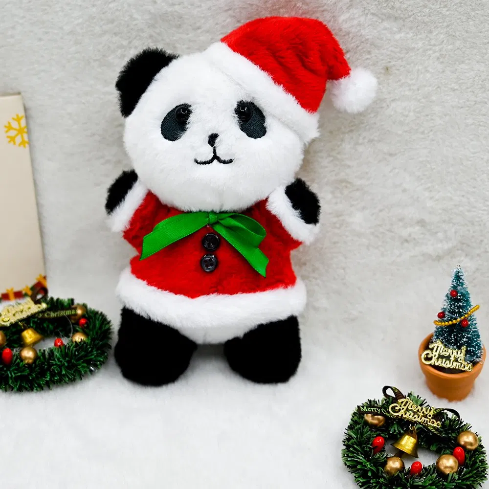 Eco-Friendly Recycled Polyester Sustainable Design Custom Christmas Panda Decorations Plush Toy Customised Effective Christmas Plush Panda Keychain