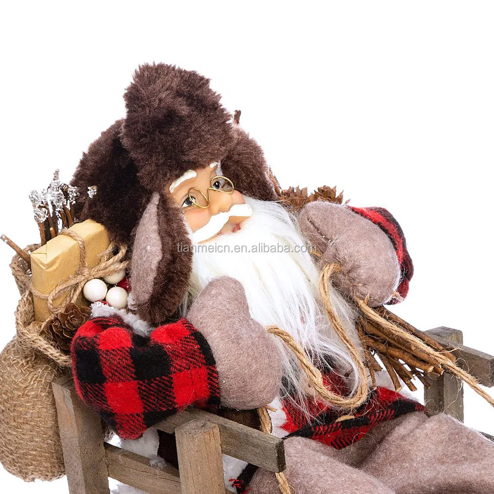 Christmas Santa Claus Sitting on Sled for Home Decoration Holiday Display Doll Custom Party Showpiece