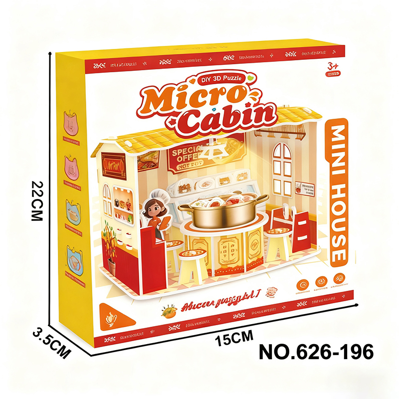Wholesale DIY Educational 3D Miniature Puzzle Role-Play Hot Pot Restaurant with LED Light Steam Toy