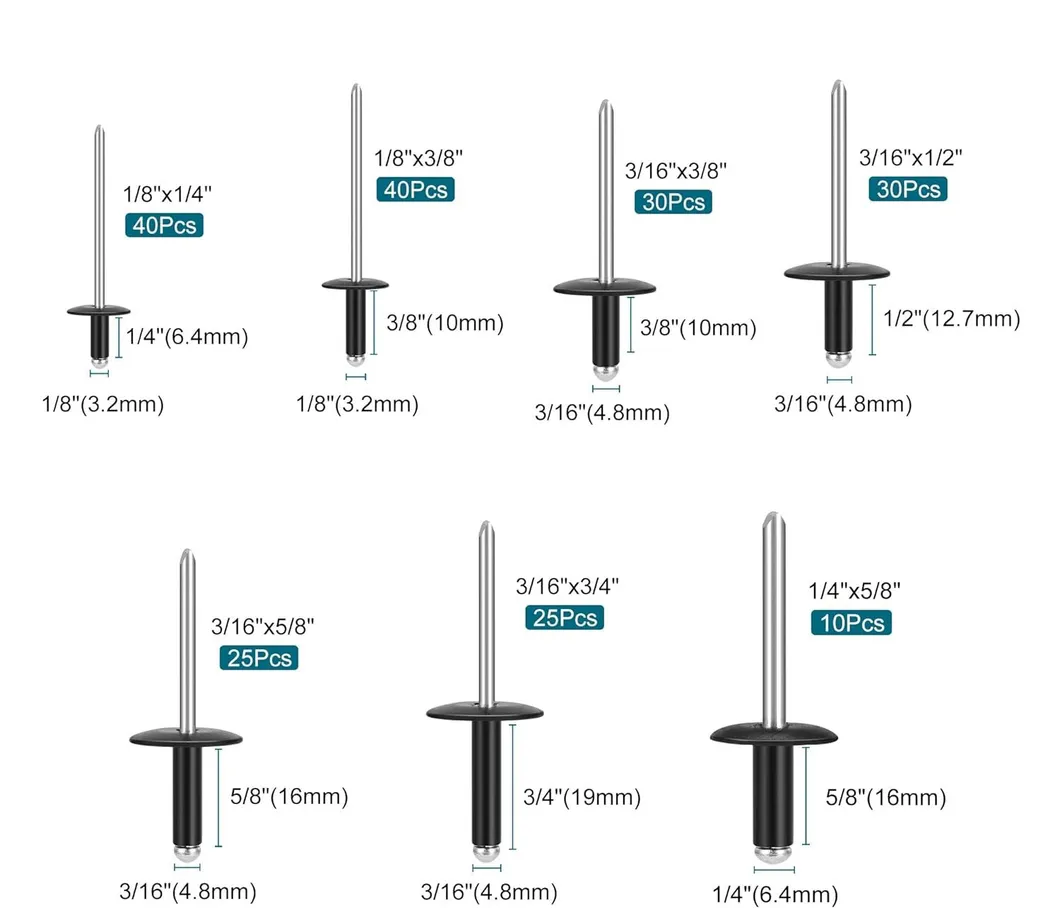 Black Rivets Pop Rivets Assortment Kit