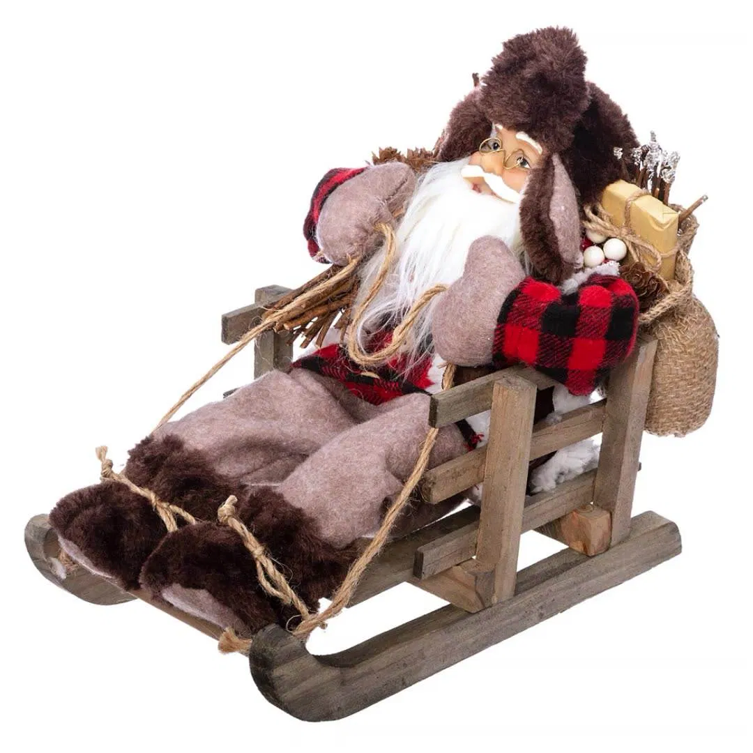 Christmas Santa Claus Sitting on Sled for Home Decoration Holiday Display Doll Custom Party Showpiece