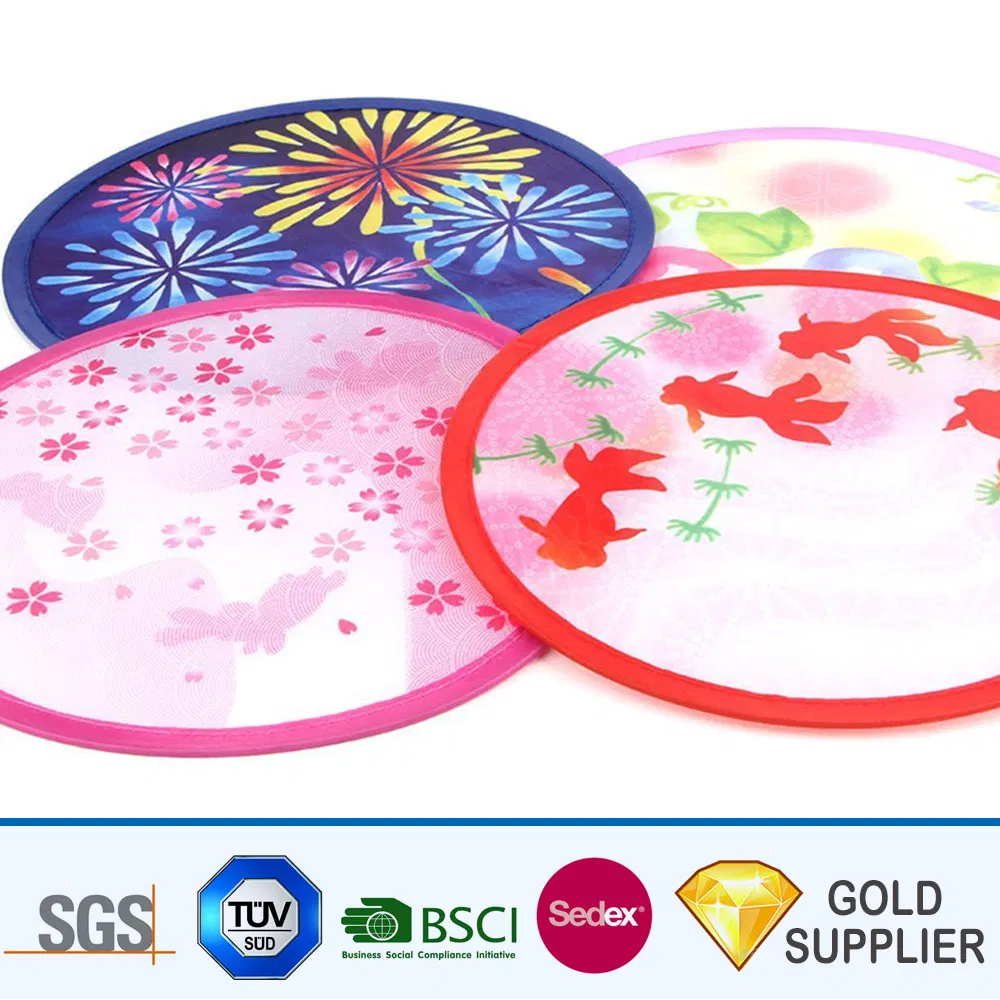 High Quality Custom Promotional Round Printed Logo Folded Mini Frisbee Fan Ultimate Outdoor Game Toy Kids Adults Plastic Frisbee Flying Disc for Sale