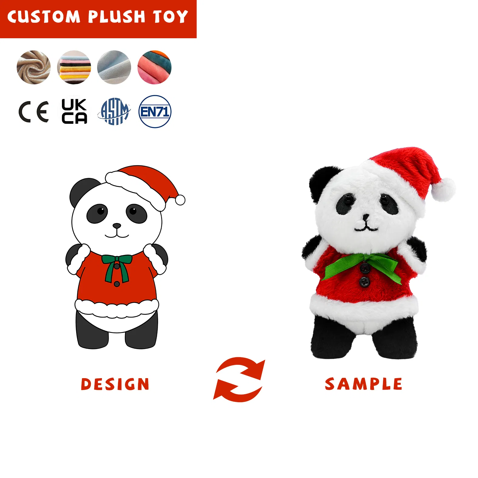 Eco-Friendly Recycled Polyester Sustainable Design Custom Christmas Panda Decorations Plush Toy Customised Effective Christmas Plush Panda Keychain