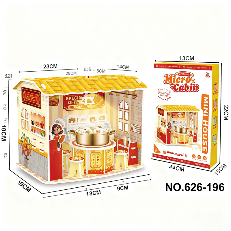 Wholesale DIY Educational 3D Miniature Puzzle Role-Play Hot Pot Restaurant with LED Light Steam Toy