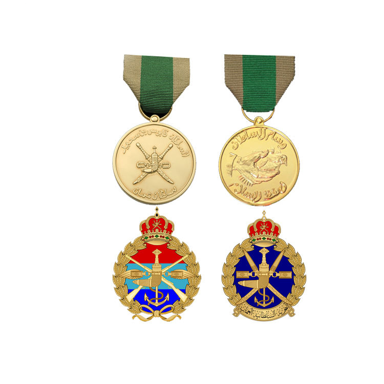 Wholesale Zinc Alloy Metal Custom 3D Logo Oman Medal Soft Hard Enamel Oman Sultans Medals Miniature with Ribbon Military Medal