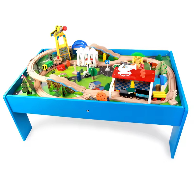 Factory Sustainable Eco-Friendly Wooden 83 PCS Wooden Train Tracks Toy Railway Table Toy for Kids