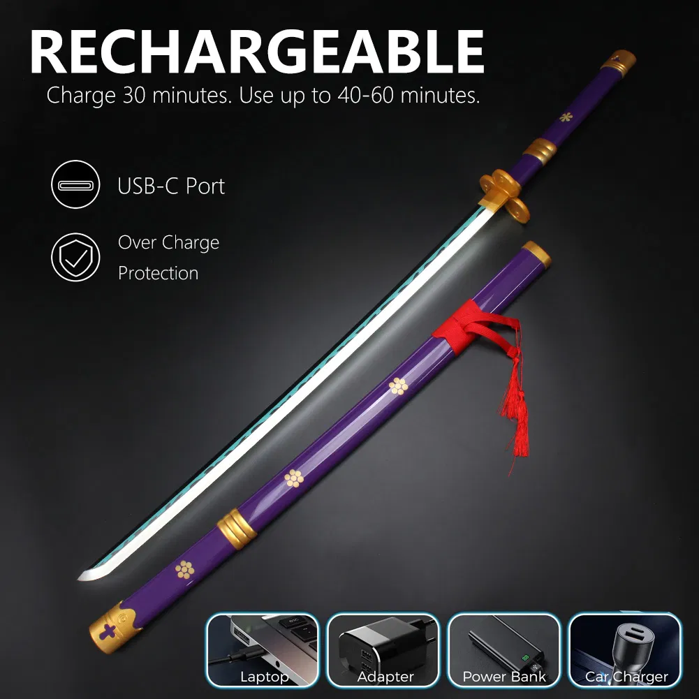 41 Inches LED Katana Cosplay Sword One Piece Roronoa Zoro Swords Yama Enma Anime Samurai Props