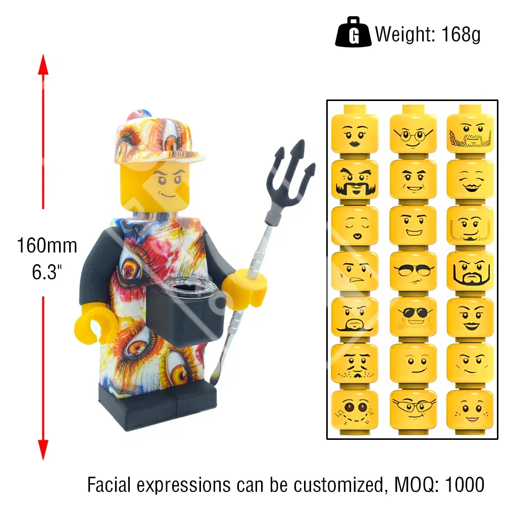 Bestdistro New Design Wholesale Silicone Graffiti Style Lego Minifigures Design Glass Silicone DAB Rig Pipe Smoking Water Pipe Smoking Accessories