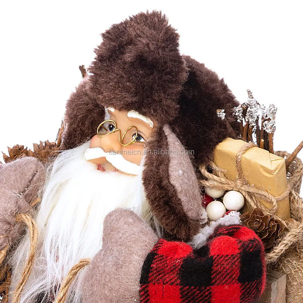 Christmas Santa Claus Sitting on Sled for Home Decoration Holiday Display Doll Custom Party Showpiece