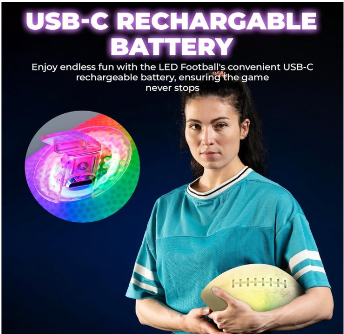 Glow in The Dark Football Light up Rechargeable LED Ball for Kids &amp; Adults, Outdoor Sports, Beach, Camping, Fun Night Game, USB Kids Toys
