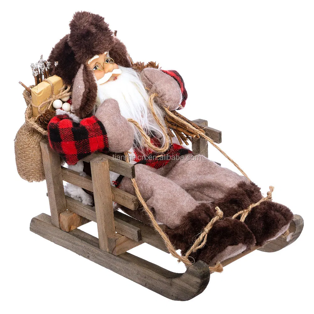 Christmas Santa Claus Sitting on Sled for Home Decoration Holiday Display Doll Custom Party Showpiece