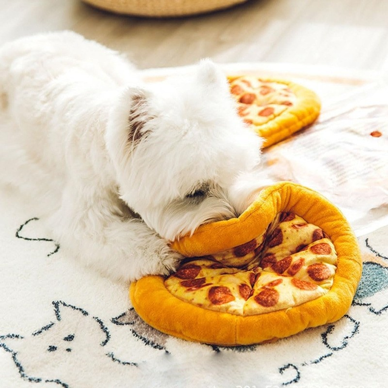2025 Plush Chewable Dog Toy Featuring Sound and Sustainable Materials Cotton Pizza Squeaky Plush Toy with Sound