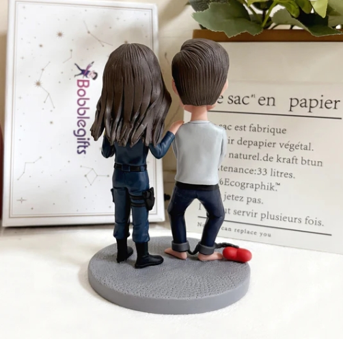 Personalized Cop Criminal Couple Bobble Head Custom 3D Doll with Photo Charm for Valentine's Day Gift