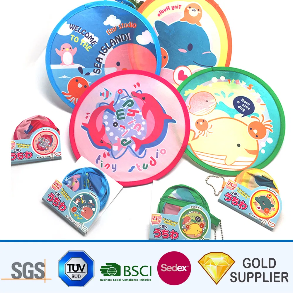 High Quality Custom Promotional Round Printed Logo Folded Mini Frisbee Fan Ultimate Outdoor Game Toy Kids Adults Plastic Frisbee Flying Disc for Sale