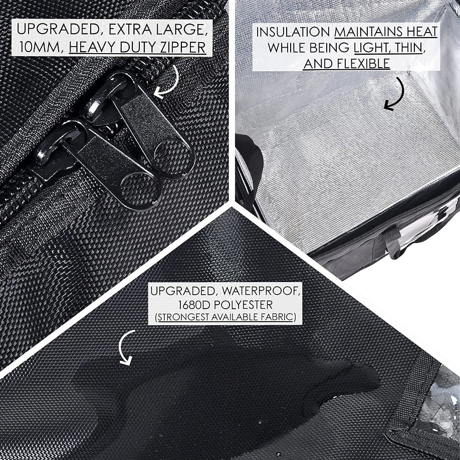 Insulated Bag Food Delivery Bag 2 Pack Bag with Hardboard Bottom