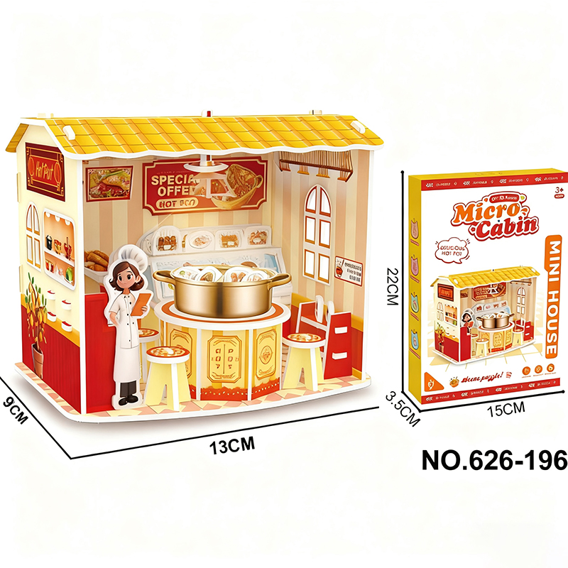 Wholesale DIY Educational 3D Miniature Puzzle Role-Play Hot Pot Restaurant with LED Light Steam Toy