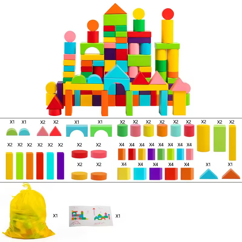 Sustainable Eco-Friendly Wooden Montessori Classical Children 100 Pieces Set Educational Stacked Playing Toys