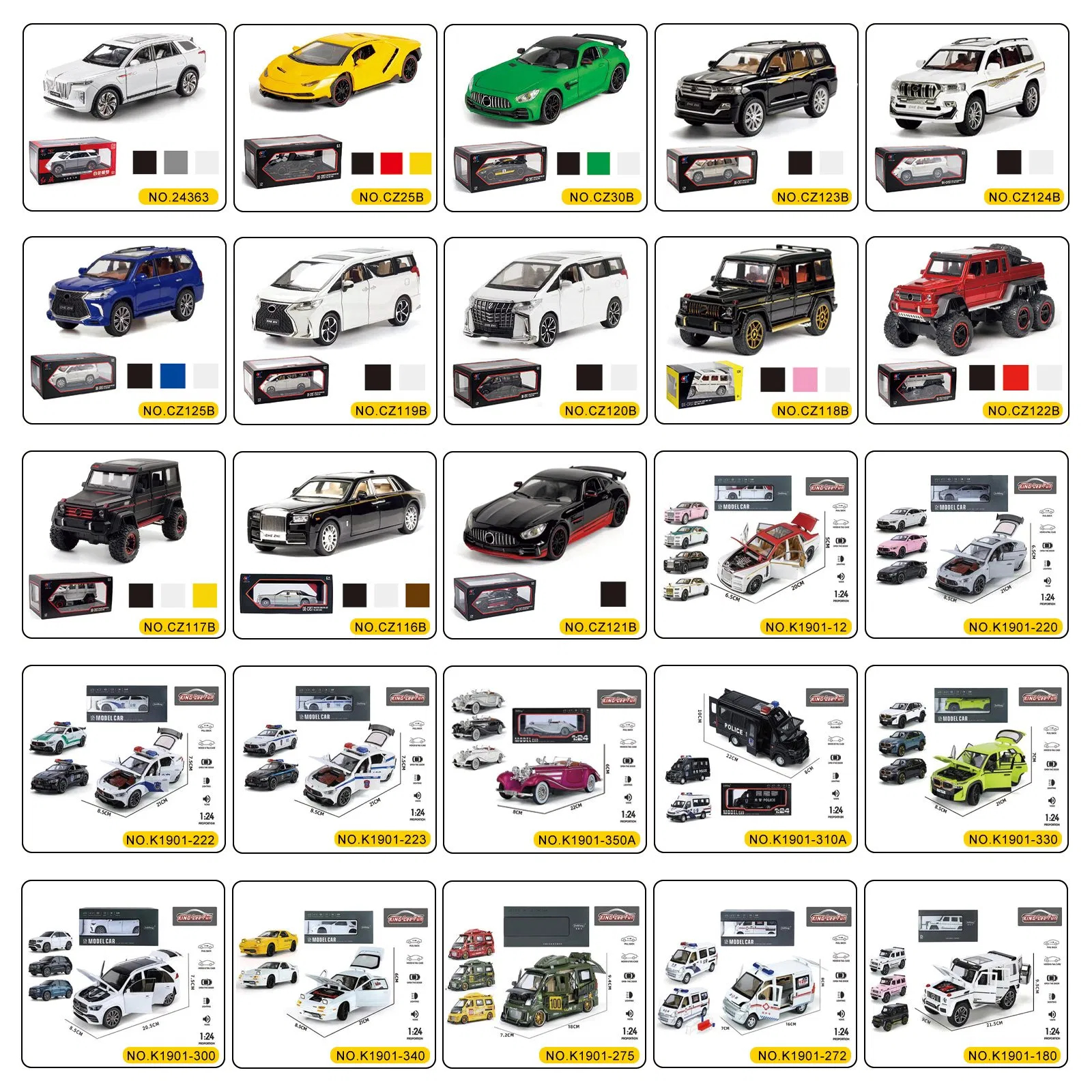 1: 18 1: 24 1: 36 Model Metal Car with Light and Sounds Die Cast Car Toys