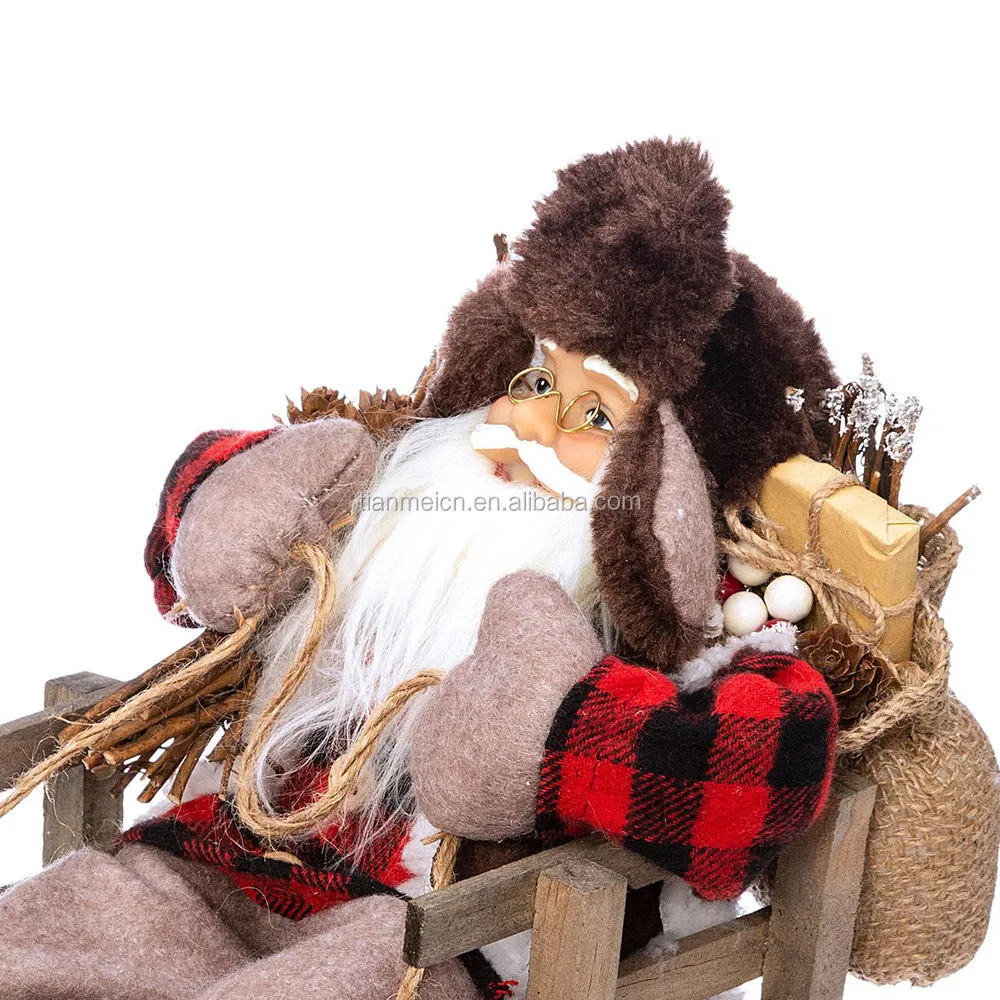 Christmas Santa Claus Sitting on Sled for Home Decoration Holiday Display Doll Custom Party Showpiece