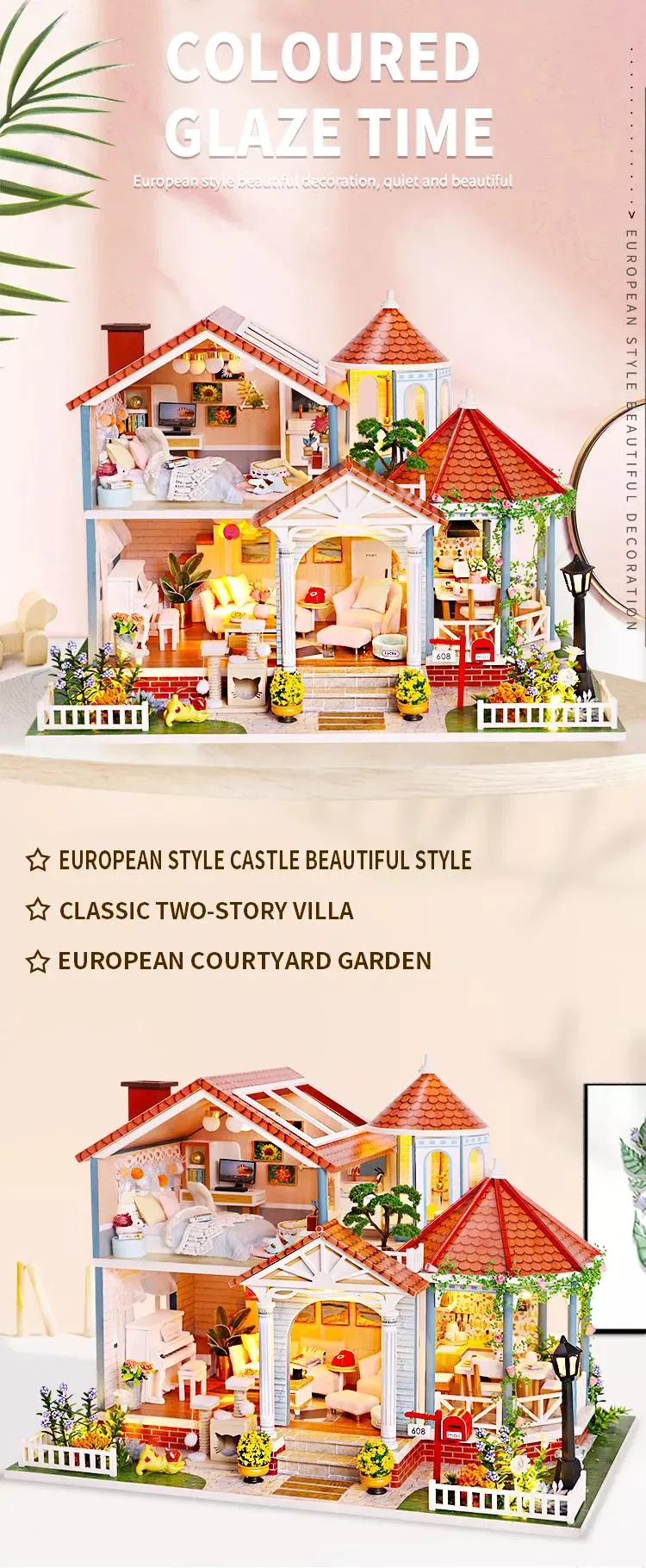 3D DIY Miniature LED Light Doll House 10