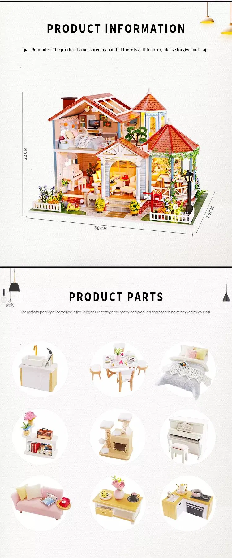 3D DIY Miniature LED Light Doll House 9