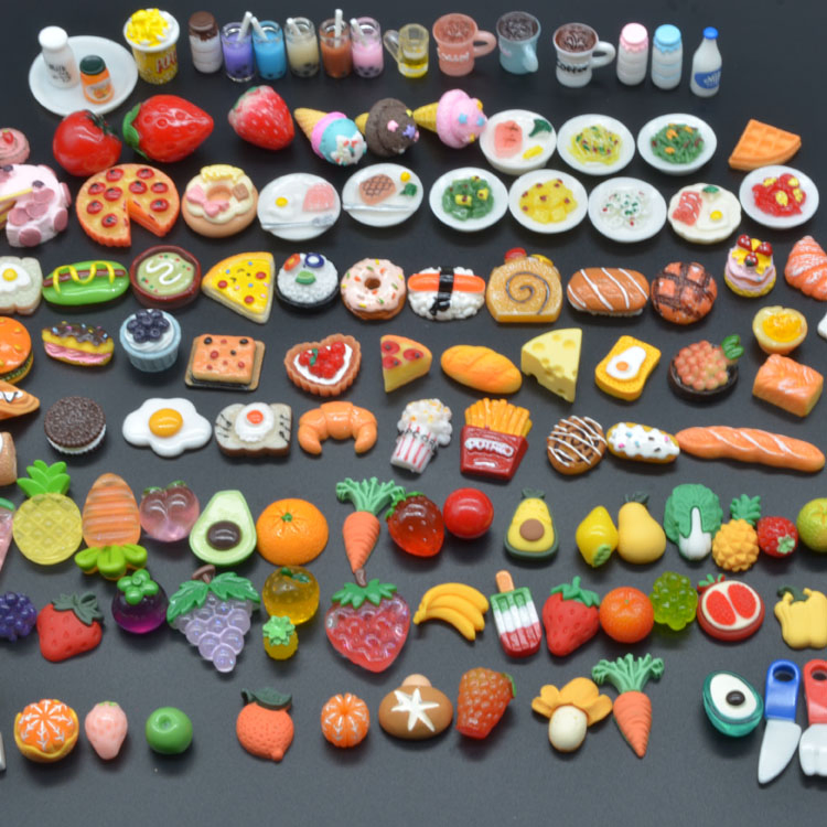 3D Resin Supermarket Toys Mini Dollhouse Accessories Toast Cake Sandwich Pizza Tarts Egg Bread Miniature Food Kitchen Kids Play