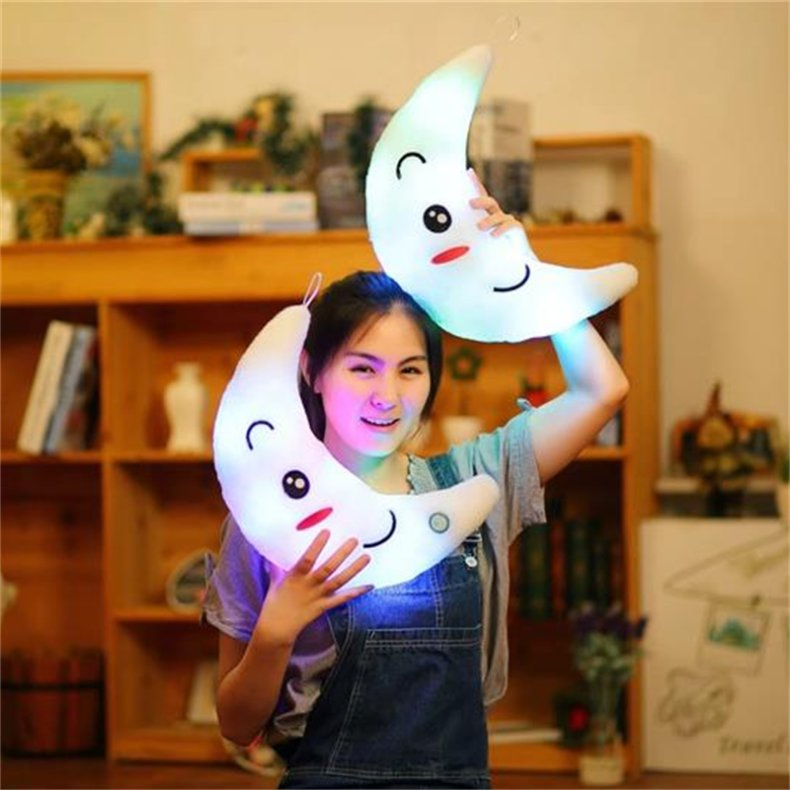 Moon Pillow Plush Toys Cute Luminous Toy LED Light Glow in Dark