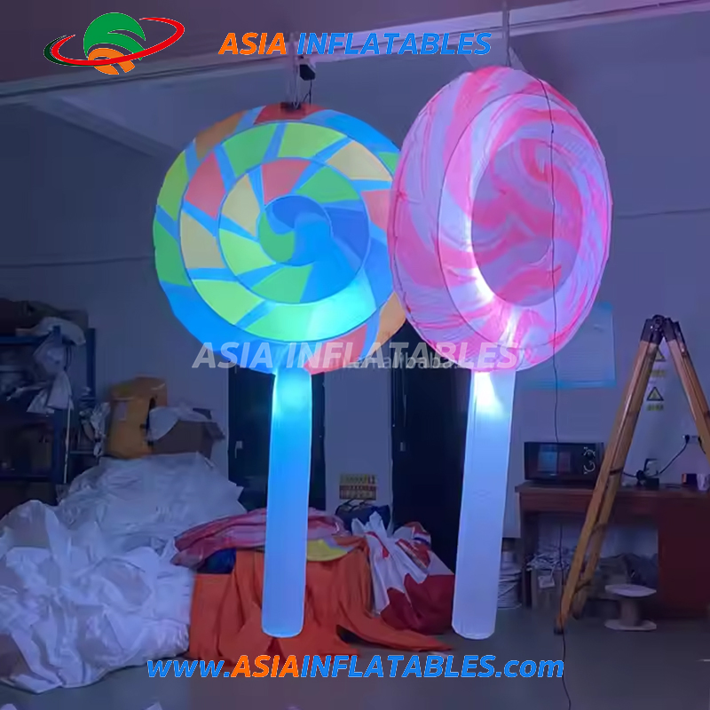 Pretty Inflatable Lollipop Prop with LED Lighting Ceiling Sweet Candy Balloon Decor