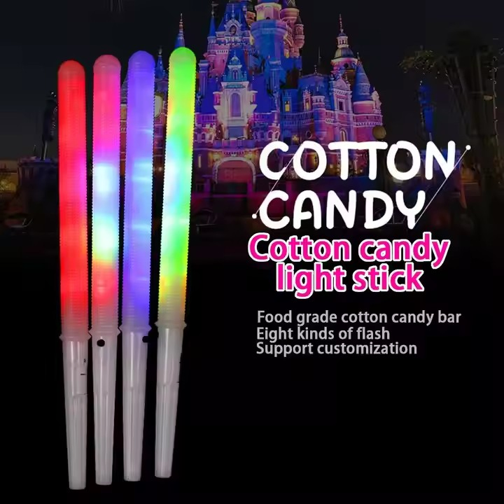 Colorful LED Glow Sticks Cotton Candy Cones Reusable Glowing Marshmallows Sticks LED Glowing Cheer Tube Dark Light Kids Toy for Party Supplies