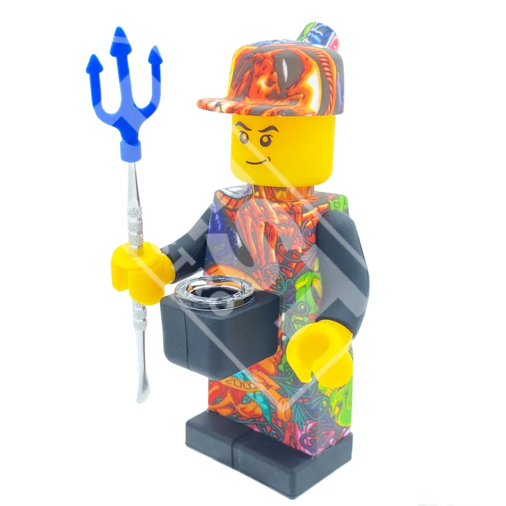 Bestdistro New Design Wholesale Silicone Graffiti Style Lego Minifigures Design Glass Silicone DAB Rig Pipe Smoking Water Pipe Smoking Accessories