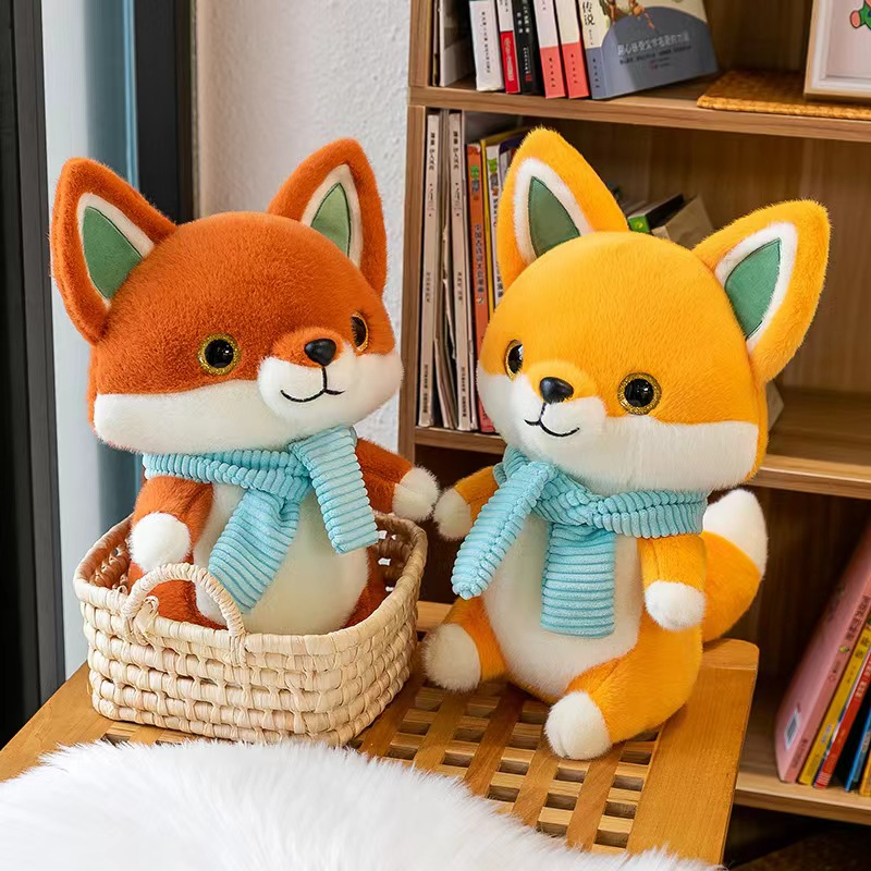 Fox Fluffy Soft Stuffed Doll with Scarf Custom Pillow Gift Plush Toys