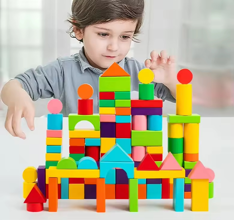 Sustainable Eco-Friendly Wooden Montessori Classical Children 100 Pieces Set Educational Stacked Playing Toys