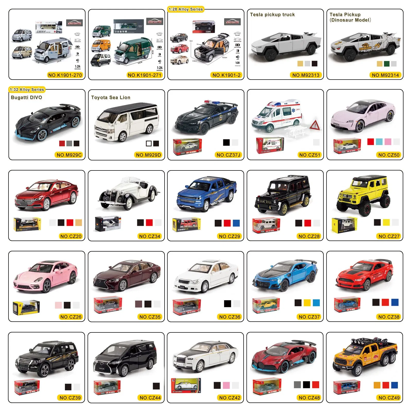 1: 18 1: 24 1: 36 Model Metal Car with Light and Sounds Die Cast Car Toys