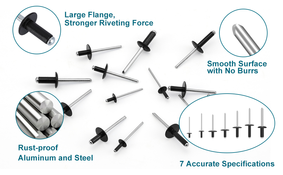 Black Rivets Pop Rivets Assortment Kit, Assorted Blind Rivets with Case