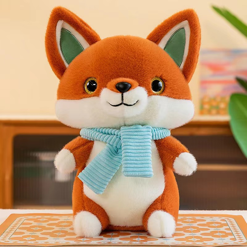 Fox Fluffy Soft Stuffed Doll with Scarf Custom Pillow Gift Plush Toys