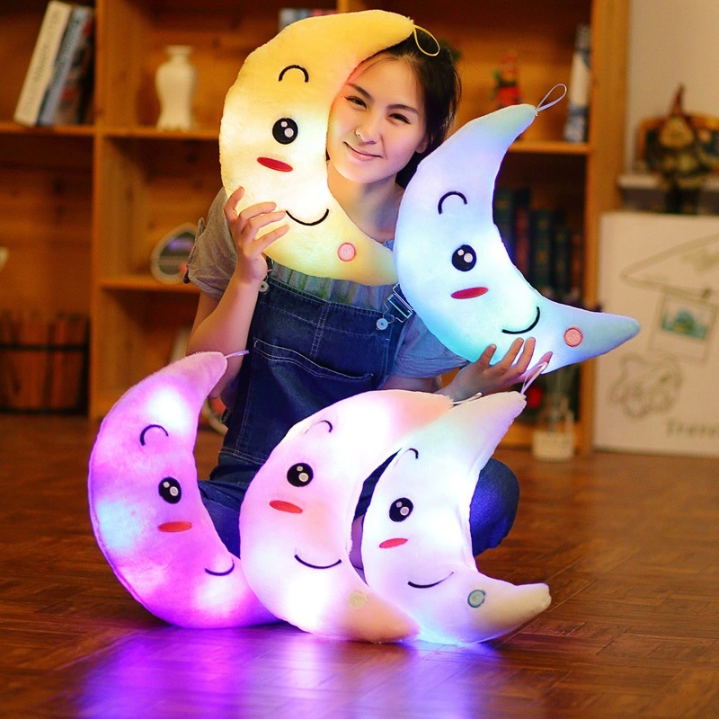 Moon Pillow Plush Toys Cute Luminous Toy LED Light Glow in Dark