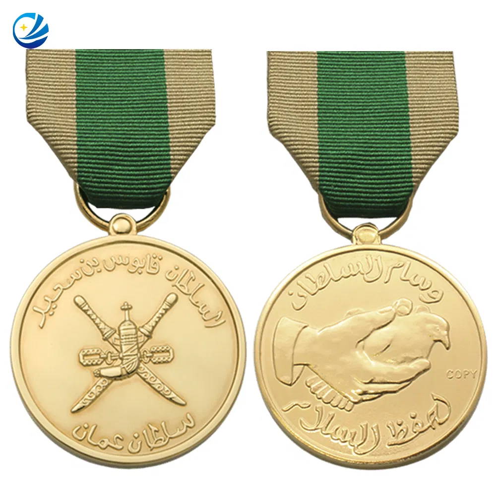 Wholesale Zinc Alloy Metal Custom 3D Logo Oman Medal Soft Hard Enamel Oman Sultans Medals Miniature with Ribbon Military Medal