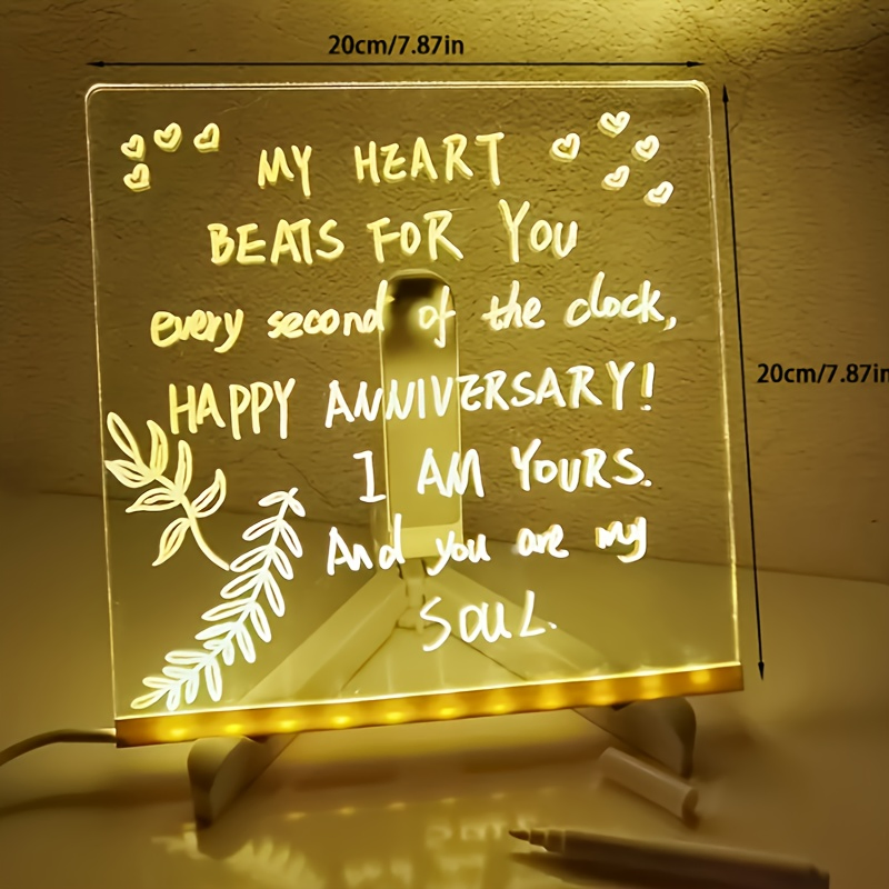LED Message Board with 7 Color Pens Acrylic Glow-in-The-Dark Drawing Board LED Illuminated Drawing Tablet with Stand for Office Home Christmas Day Gift New Year