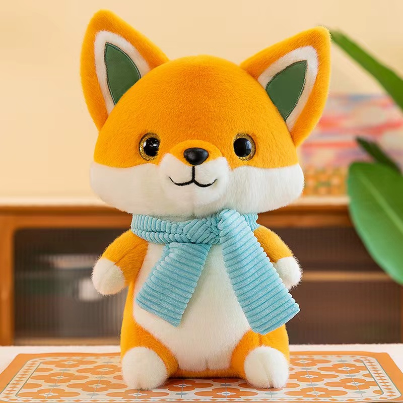 Fox Fluffy Soft Stuffed Doll with Scarf Custom Pillow Gift Plush Toys