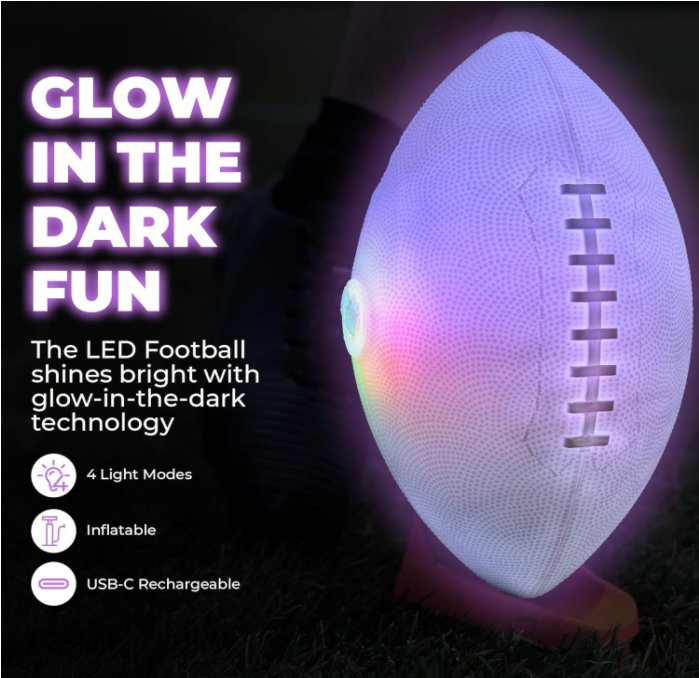 Glow in The Dark Football Light up Rechargeable LED Ball for Kids &amp; Adults, Outdoor Sports, Beach, Camping, Fun Night Game, USB Kids Toys