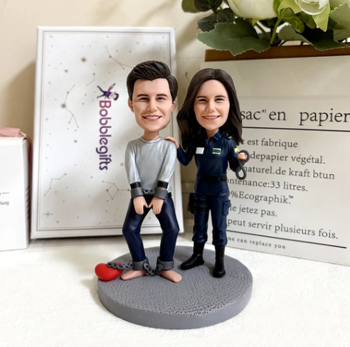 Personalized Cop Criminal Couple Bobble Head Custom 3D Doll with Photo Charm for Valentine's Day Gift