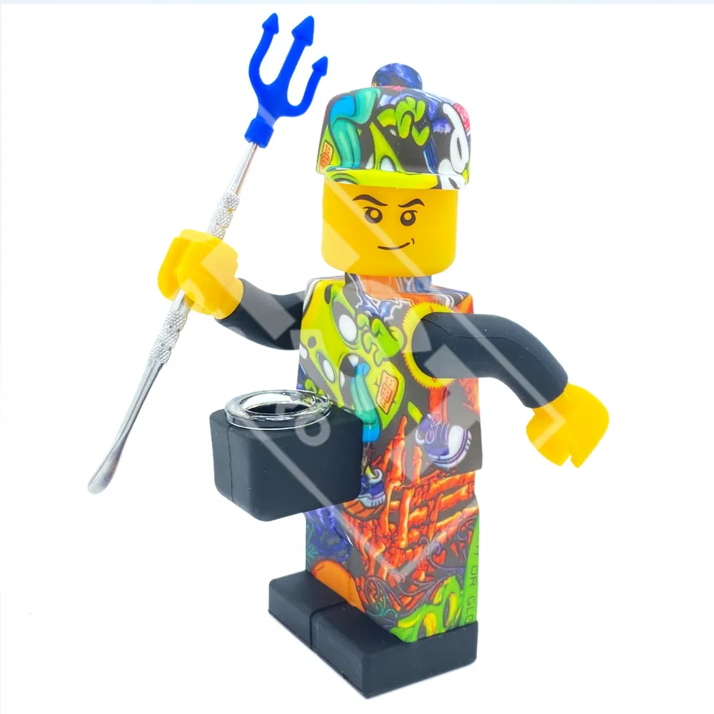 Bestdistro New Design Wholesale Silicone Graffiti Style Lego Minifigures Design Glass Silicone DAB Rig Pipe Smoking Water Pipe Smoking Accessories