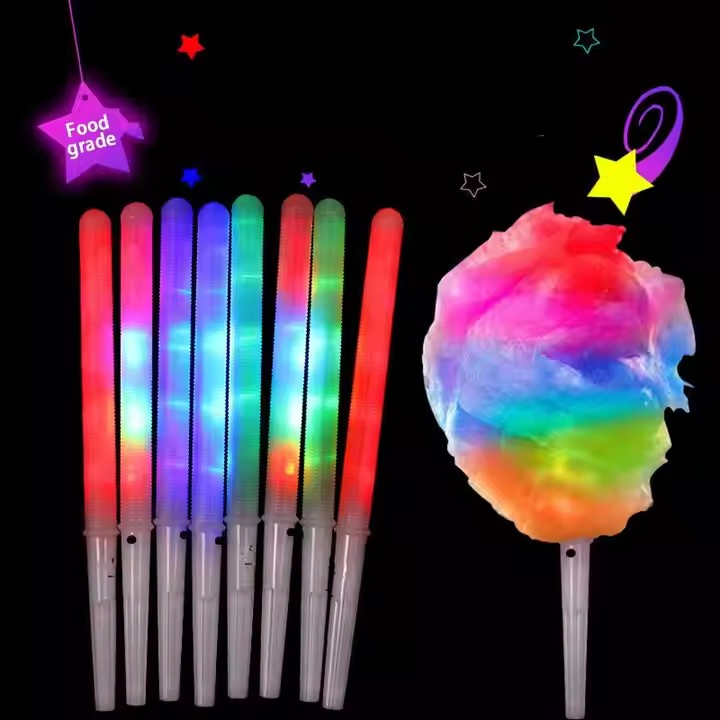 Colorful LED Glow Sticks Cotton Candy Cones Reusable Glowing Marshmallows Sticks LED Glowing Cheer Tube Dark Light Kids Toy for Party Supplies