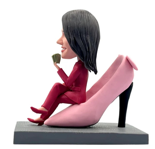 Handmade Custom Bobble Head Personalized Women Figurine on Pink High Heel Chair