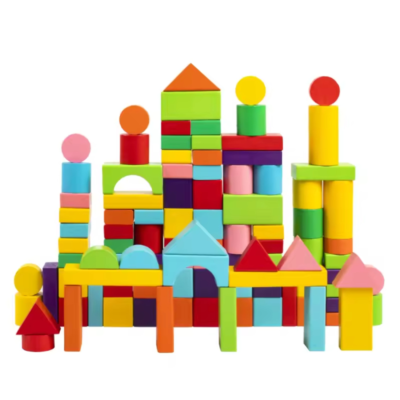Sustainable Eco-Friendly Wooden Montessori Classical Children 100 Pieces Set Educational Stacked Playing Toys