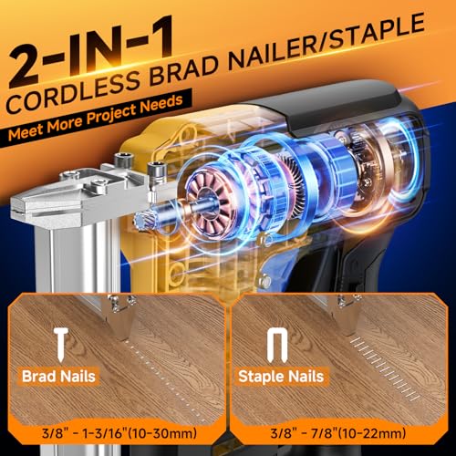 Cordless Brad Nail Gun 21V Lithium Battery 2-in-1 Electric Stapler and Nailer F30 Portable Power Nailer for DIY Woodworking