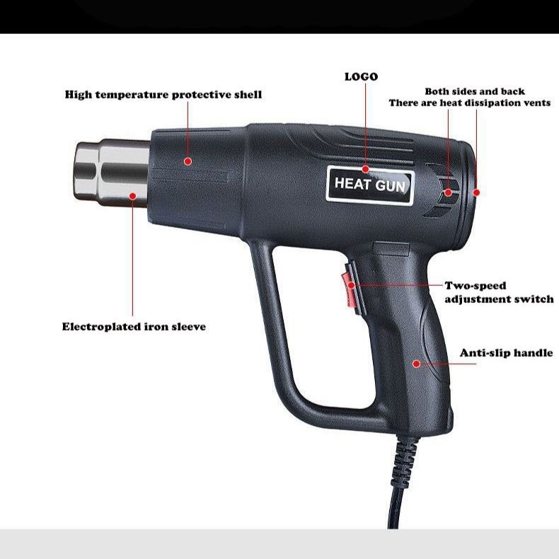 2000W Hot air Gun Home Commercial Car Film Baking Gun Hot air Gun Industrial Electric Heating Blowing Heat Shrink Film