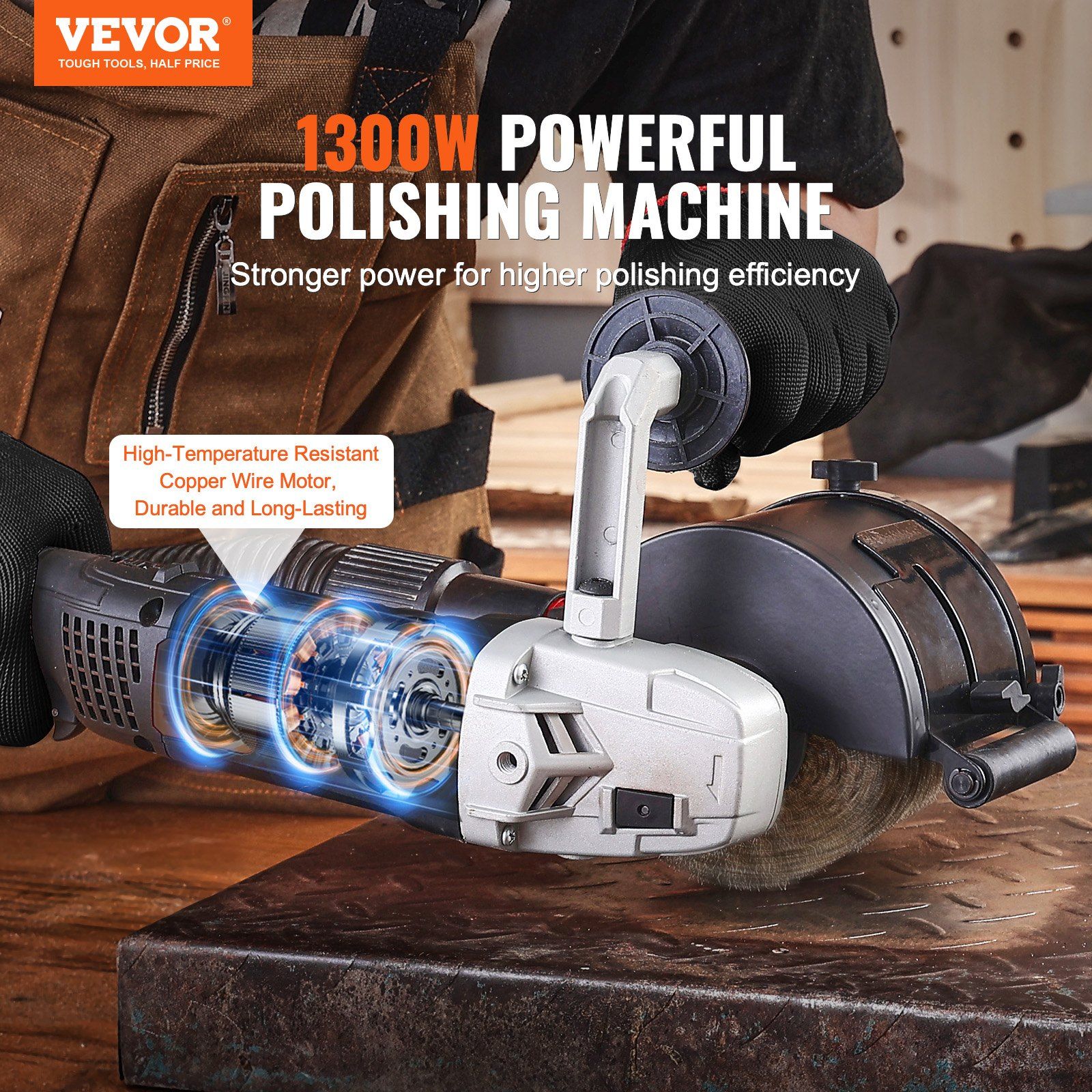 1300W 6-Speed Electric Metal Polisher Sander Burnishing Polishing Machine