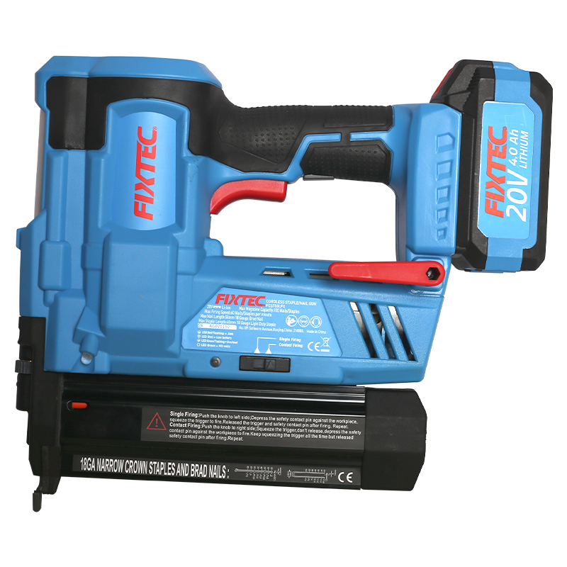 FIXTEC 2.0Ah Li-Ion Battery 20V Electric Cordless Pneumatic Nailer Gun Strong Concrete Nail Guns for Wood