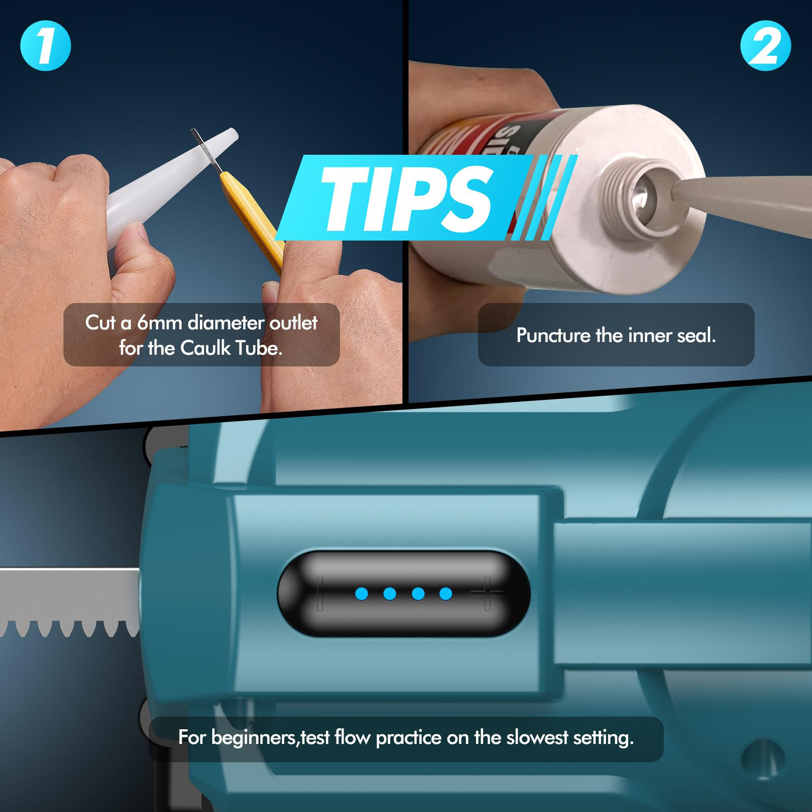 Electric Cordless Caulking Gun Silicone Caulking Tools LED Light 10OZ/300ML Caulk Gun Drip-Free Adhesive for Filling Sealing